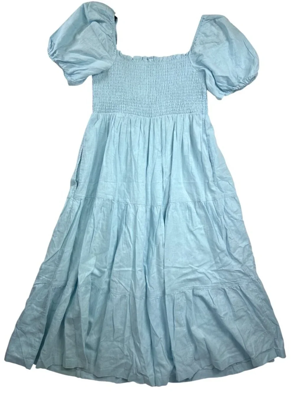 NWT Abercrombie & Fitch Maxi Dress Women's XLP Light Blue Smocked Puff Sleeve